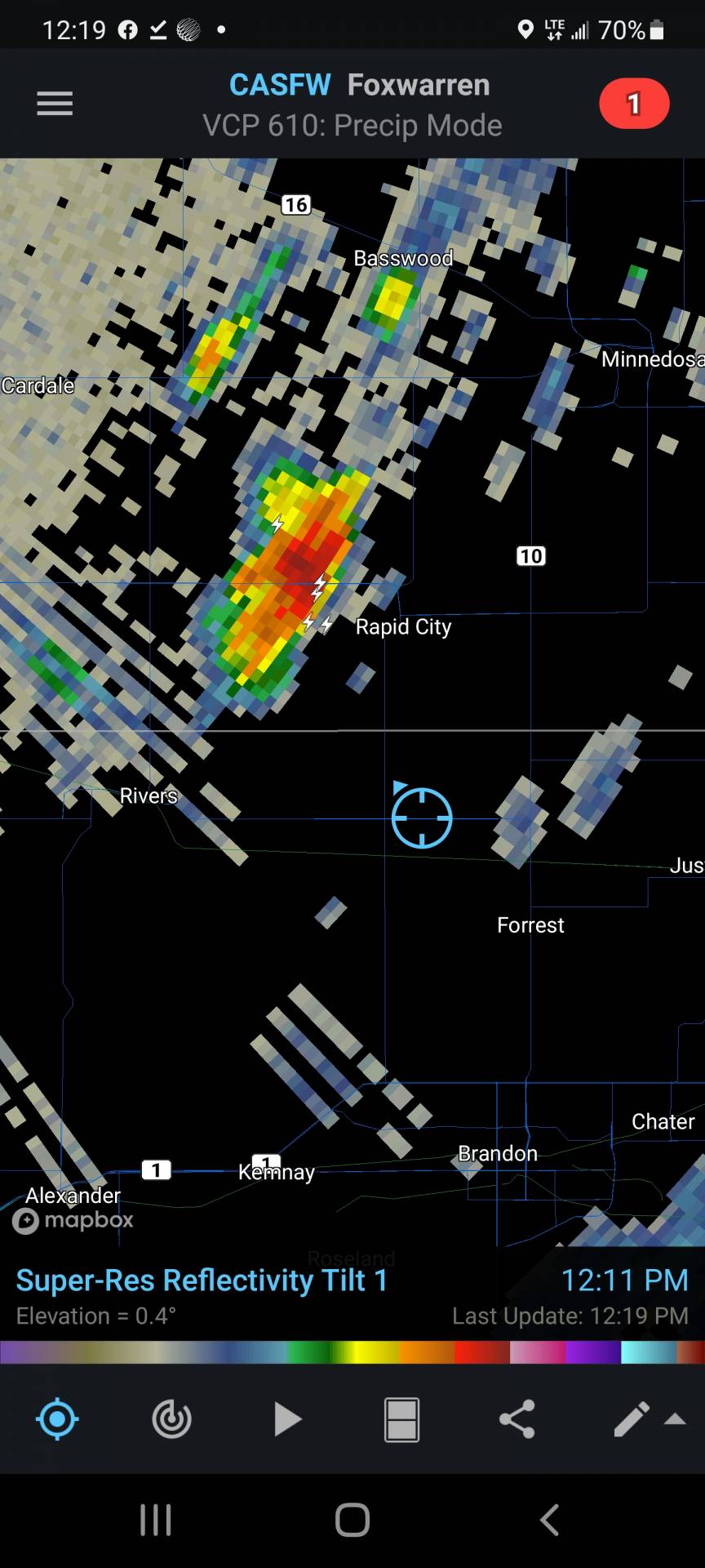 We've got a thunderstorm NW of rapid city building quick