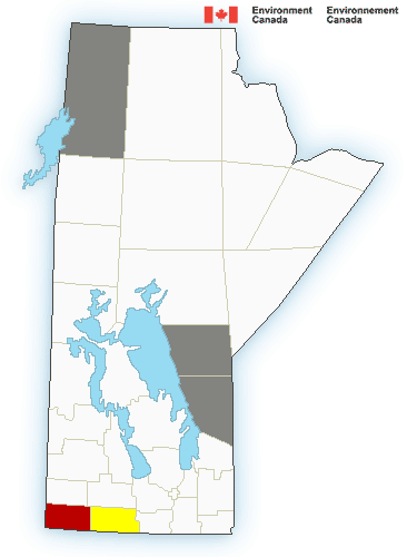 3:40 PM CDT Monday 09 August 2021
Severe thunderstorm warning in effect for:

Mun. of Brenda-Waskada incl. Medora and Goodlands
Mun. of Grassland incl. Hartney and Minto
Mun. of Two Borders incl. Melita Coulter and Tilston
Environment Canada meteorologists are tracking a severe thunderstorm capable of producing quarter-sized hail and wind gusts in excess of 90 km/h.

At 2:39 PM CDT Doppler RADAR indicated that this severe thunderstorm was located near Coulter and was moving toward the northeast at 60 km/h.

Large hail can damage property and cause injury. Strong wind gusts can toss loose objects, damage weak buildings, break branches off trees and overturn large vehicles. Lightning kills and injures Canadians every year. Remember, when thunder roars, go indoors!

Please continue to monitor alerts and forecasts issued by Environment Canada. To report severe weather, send an email to MBstorm@canada.ca or tweet reports using #MBStorm.




3:42 PM CDT Monday 09 August 2021
Severe thunderstorm watch in effect for:

Mun. of Boissevain-Morton incl. Turtle Mtn Prov. Park
Mun. of Brenda-Waskada incl. Medora and Goodlands
Mun. of Deloraine-Winchester
Mun. of Grassland incl. Hartney and Minto
Mun. of Two Borders incl. Melita Coulter and Tilston
Cartwright-Roblin Mun. incl. Mather
Mun. of Killarney-Turtle Mountain
Mun. of Lorne incl. Notre Dame and Swan Lake
Mun. of Louise incl. Pilot Mound and Crystal City
Mun. of Pembina incl. Manitou La Rivière and Snowflake
R.M. of Argyle incl. Baldur Glenora and Greenway
R.M. of Prairie Lakes incl. Margaret Ninette and Belmont
Persons in or near this area should be on the lookout for adverse weather conditions and take necessary safety precautions. Watch for updated statements.

Please refer to the latest public forecasts for further details and continue to monitor the situation through your local radio and television stations or Weatheradio