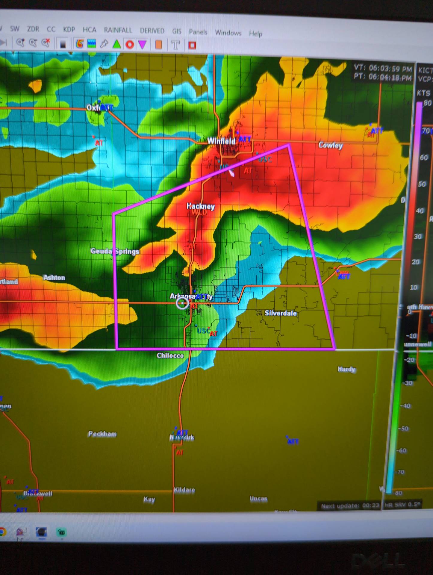 Tornado warned storm just north of Arkansas City, Kansas