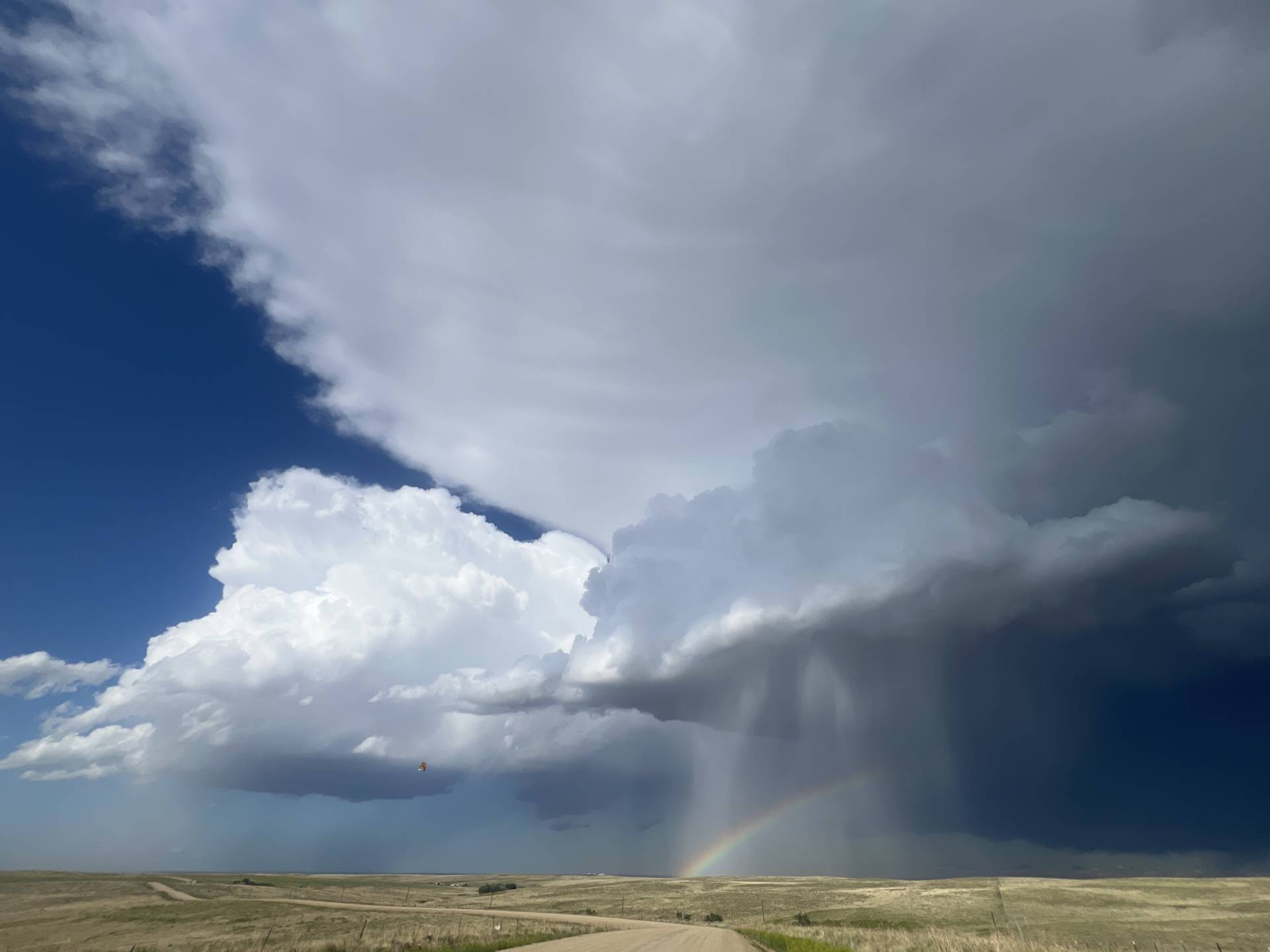 Gorgeous scene west of Deer Trail, CO 05:12 PM had a long rope funnel earlier on the first left split