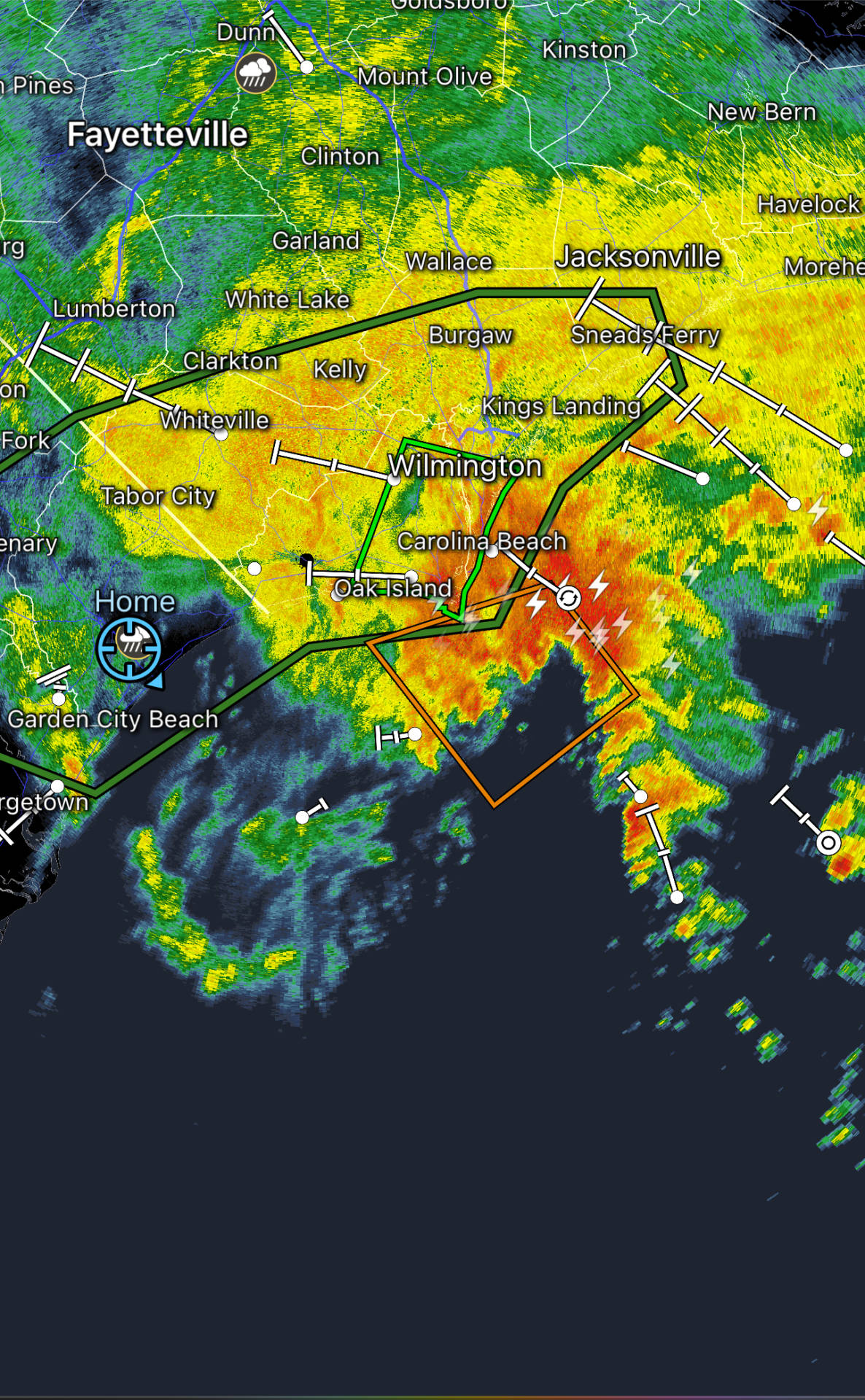 Current radar. Some recent circulation off the coast has led to some marine warnings. No life around the center of this system. All weather and convection far from the center! @nwswilmington